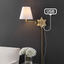 David 18.5" Single-Light Swing-Arm Plug-In/Hardwired LED Sconce w/ USB Charging Port - Brass Gold