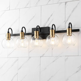 Marais 36.5" Five-Light LED Bathroom Vanity Fixture - Black/Brass Gold