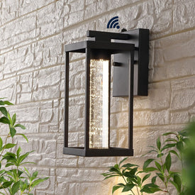 Juno 4.75" Single-Light Integrated LED Outdoor Wall Sconce with Seeded Glass and Dusk-to-Dawn Sensor - Black
