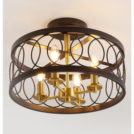 Sylvain 15.5" Metal LED Semi-Flush Mount Ceiling Fixture - Oil Rubbed Bronze/Brass Gold