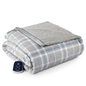 The Modern Micro Flannel Reverse to Sherpa Electric Blanket - Twin/Carlton Plaid Gray