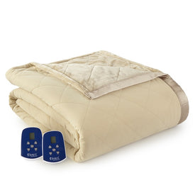The Luxury Micro Flannel Reverse to Ultra Velvet Electric Blanket - Queen/Camel