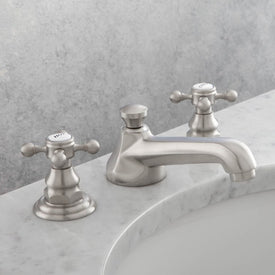 Lavatory Faucet Astor Widespread 8 to 20 Inch Spread 2 Cross ADA Satin Nickel PVD 1.2 Gallons per Minute Brass Spout Height 1-7/16 Inch
