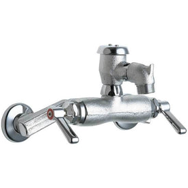 Service Faucet Wall Mount with Service Stop 4 to 8-3/8 Inch 2 Lever ADA Rough Chrome with Atmospheric Vacuum Breaker/Short Spout and Pail Hook