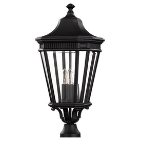 Post Light Cotswold Lane 3 Lamp Black Clear Beveled Glass Shade UL Candelabra 60 Watt