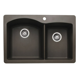 Diamond 33" Offset Double Bowl Silgranit Dual Mount Kitchen Sink with Ledge