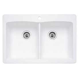 Diamond 33" Equal Double Bowl Silgranit Dual Mount Kitchen Sink with Ledge