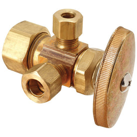Stop Valve Dual Outlet 1/2 x 3/8 x 3/8 Inch Lead Free Brass Compression Rough Brass