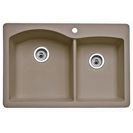 Diamond 33" Offset Double Bowl Silgranit Dual Mount Kitchen Sink with Ledge