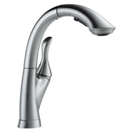 Linden Single Handle High Arc Pull Out Kitchen Faucet with Multi-Flow Technology