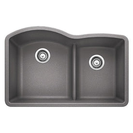 Diamond 32" 1-3/4 Double Bowl Silgranit Undermount Kitchen Sink with Low Divide