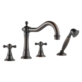 Tresa Two Handle Roman Tub Faucet with Cross Handles and Handshower