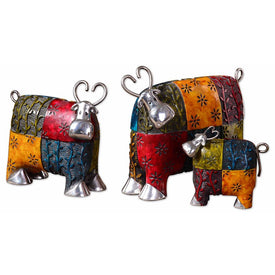 Colorful Cows Metal Figurines Set of 3