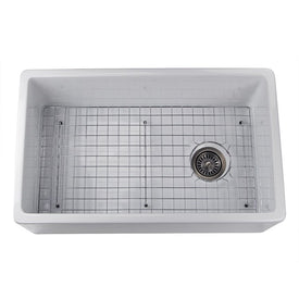 Cape 30" White Fireclay Farmer Sink with Offset Drain/Grid