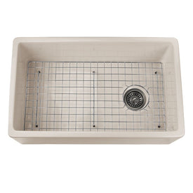 Cape 30" Bisque Fireclay Farmhouse Kitchen Sink with Offset Drain/Grid