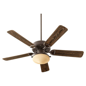 Estate 52" Five-Blade Two-Light Outdoor Patio Ceiling Fan with Amber Scavo Dome Shade
