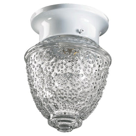 Single-Light Flush Mount Ceiling Light with Clear Textured Glass Acorn-Shaped Shade