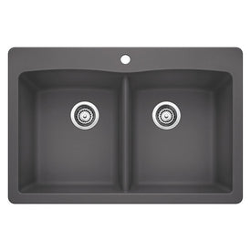 Diamond 33" Equal Double Bowl Silgranit Dual Mount Kitchen Sink with Ledge