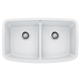 Valea 32" Equal Double Bowl Silgranit Undermount Kitchen Sink with Low Divide