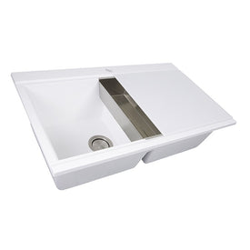 Plymouth 34" Large Double Bowl Drop-In Granite Composite Prep Station Sink