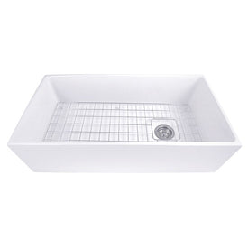 Cape 36" Single Bowl Farmhouse Fireclay Sink with Offset Drain and Grid