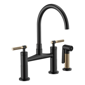 Litze Two Handle Kitchen Bridge Faucet with High-Arc Spout/Knurled Handle/Side Sprayer