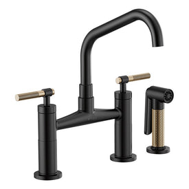 Litze Two Handle Kitchen Bridge Faucet with Angled Spout/Knurled Handle/Side Sprayer