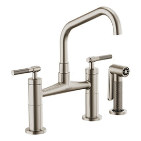 Litze Two Handle Kitchen Bridge Faucet with Angled Spout/Knurled Handle/Side Sprayer