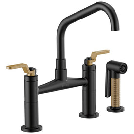 Litze Two Handle Kitchen Bridge Faucet with Angled Spout/Industrial Handle/Side Sprayer