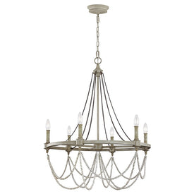 Chandelier Beverly 6 Lamp French Washed Oak/Distressed White Wood Steel cETL Candelabra