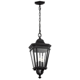 Hanging Lantern Cotswold Lane Pendant 3 Lamp Black Clear Seeded Glass