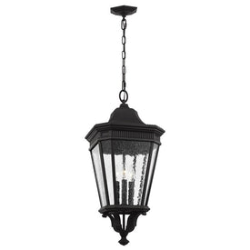 Hanging Lantern Cotswold Lane Pendant 3 Lamp Black Clear Seeded Glass