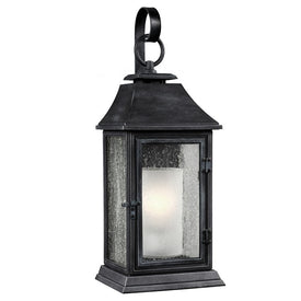 Outdoor Light Shepherd Large Wall Lantern 1 Lamp Dark Weathered Zinc Opal Etched Glass and Clear Seeded Glass cETL A19 75 Watt