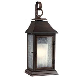 Outdoor Light Shepherd Large Wall Lantern 1 Lamp Heritage Copper Opal Etched Glass and Clear Seeded Glass cETL A19 75 Watt