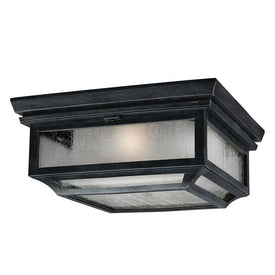 Outdoor Light Shepherd Flushmount 2 Lamp Dark Weathered Zinc Opal Etched Glass and Clear Seeded Glass cETL A19 75 Watt