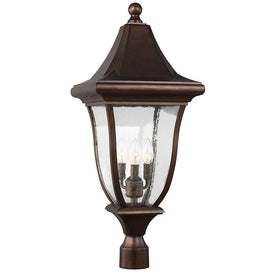 Post Light Oakmont 3 Lamp Patina Bronze Clear Seeded Glass cETL B10 Torpedo Candelabra 60 Watt