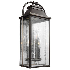 Wall Lantern Wellsworth Outdoor Small 3 Lamp Antique Bronze Clear Seeded Glass cETL Aluminum