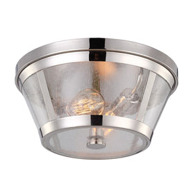 Ceiling Light Harrow Flushmount 2 Lamp Polished Nickel Clear Seeded