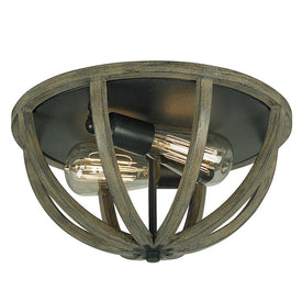 Ceiling Light Allier Flushmount 2 Lamp Weather Oak Wood/Antique Forged Iron