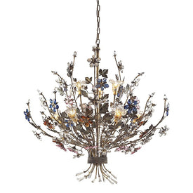 Brillare Nine-Light Two-Tier Chandelier with Multi-Color Crystal Florets