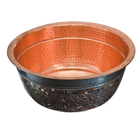 Murano Round Handcrafted Copper and Glass Mosaic Vessel Bathroom Sink