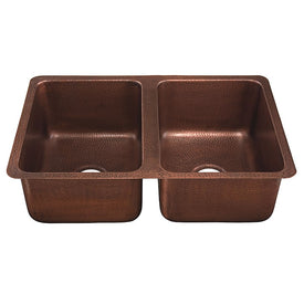 Villa Double Bowl Hand-Hammered Copper Dual-Mount Kitchen Sink