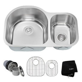 Premier 30" 60/40 Double Bowl Stainless Steel Undermount Kitchen Sink with NoiseDefend
