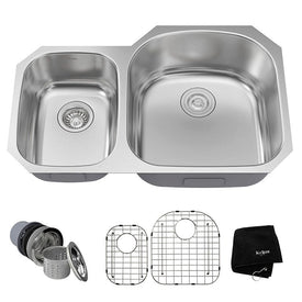 Premier 32" 60/40 Double Bowl Stainless Steel Undermount Kitchen Sink with NoiseDefend