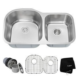 Premier 35" 60/40 Double Bowl Stainless Steel Undermount Kitchen Sink with NoiseDefend