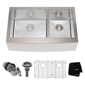 Standart Pro 33" Double Bowl Stainless Steel Farmhouse Kitchen Sink with NoiseDefend