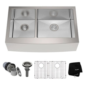 Standart Pro 33" 60/40 Double Bowl Stainless Steel Farmhouse Kitchen Sink with NoiseDefend