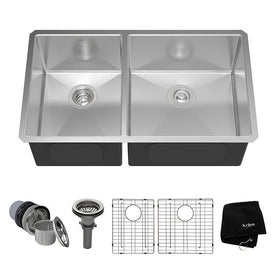 Standart Pro 33" 60/40 Double Bowl Stainless Steel Undermount Kitchen Sink with NoiseDefend