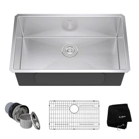 Standart Pro 30" Single Bowl Stainless Steel Undermount Kitchen Sink with NoiseDefend