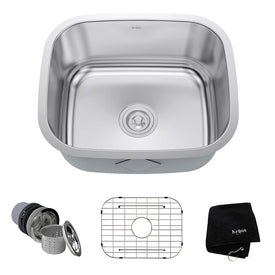 Premier 20" Single Bowl Stainless Steel Undermount Kitchen Sink with NoiseDefend